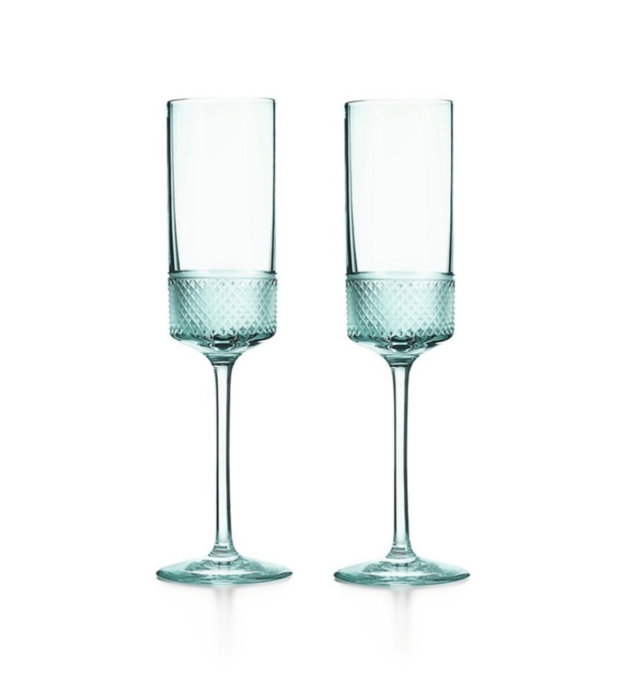 New Rare Tiffany & Co. Pair of Point Champagne Flutes